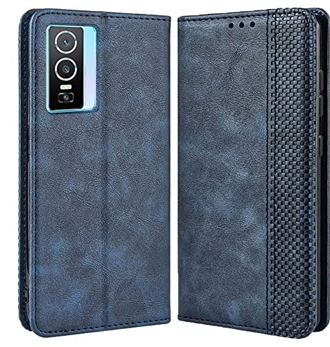 MOJIA Hülle Flip Case für VIVO Y76 5G / Y76s, PU Dünne Magnetische Klapphülle Handyhülle Schutzhülle mit Kartenfach und Standfunktion. Blau von MOJIA