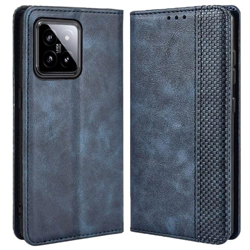 MOJIA Hülle Flip Case für Xiaomi Mi 14, PU Dünne Magnetische Klapphülle Handyhülle Schutzhülle mit Kartenfach und Standfunktion. Blau von MOJIA