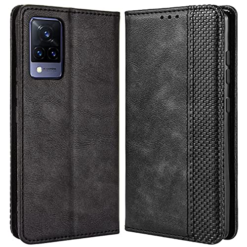 MOJIA Hülle Flip Case für vivo V21 5G, PU Dünne Magnetische Klapphülle Handyhülle Schutzhülle mit Kartenfach und Standfunktion. Schwarz von MOJIA