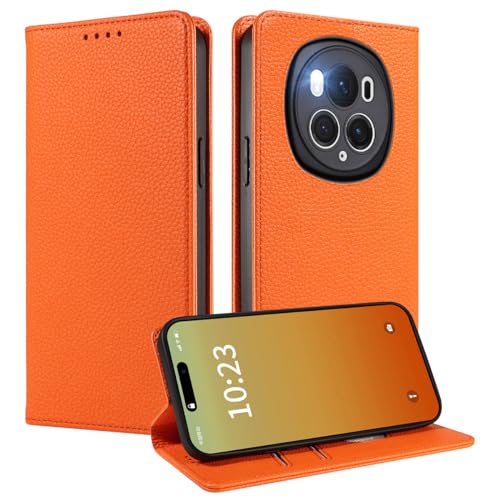MOJIA Hülle für Honor Magic 6 Pro / Magic6 Pro, [Starker Magnetverschluss] Premium PU Leder Wallet Case Flip Handyhülle, Kartenhalter Multifunktionshülle. Orange von MOJIA