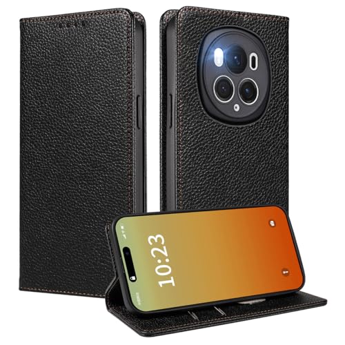 MOJIA Hülle für Honor Magic 6 Pro / Magic6 Pro, [Starker Magnetverschluss] Premium PU Leder Wallet Case Flip Handyhülle, Kartenhalter Multifunktionshülle. Schwarz von MOJIA