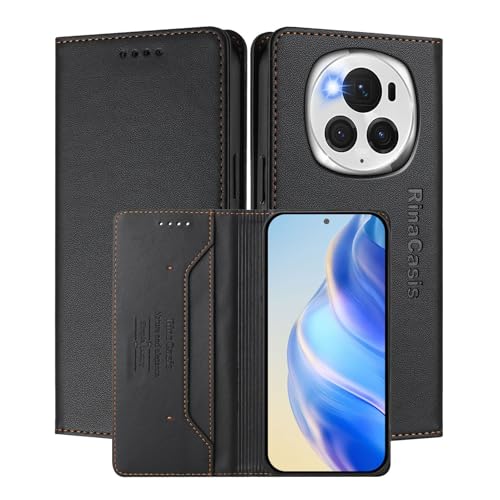 MOJIA Hülle für Honor Magic 6 Pro / Magic6 Pro, Sturz- und Kratzfest, Hochwertiges PU-Leder Folio Brieftasche Handyhülle [magnetischer Verschluss]. Black von MOJIA