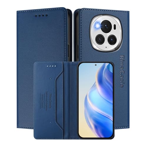 MOJIA Hülle für Honor Magic 6 Pro / Magic6 Pro, Sturz- und Kratzfest, Hochwertiges PU-Leder Folio Brieftasche Handyhülle [magnetischer Verschluss]. Dark Blue von MOJIA