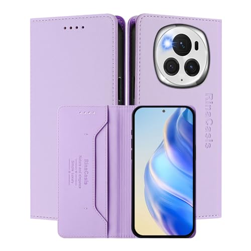 MOJIA Hülle für Honor Magic 6 Pro / Magic6 Pro, Sturz- und Kratzfest, Hochwertiges PU-Leder Folio Brieftasche Handyhülle [magnetischer Verschluss]. Light Purple von MOJIA