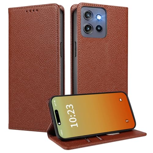 MOJIA Hülle für Motorola Edge 50 Neo, [Starker Magnetverschluss] Premium PU Leder Wallet Case Flip Handyhülle, Kartenhalter Multifunktionshülle. Braun von MOJIA