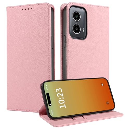 MOJIA Hülle für Motorola Moto G85, [Starker Magnetverschluss] Premium PU Leder Wallet Case Flip Handyhülle, Kartenhalter Multifunktionshülle. Rosa von MOJIA