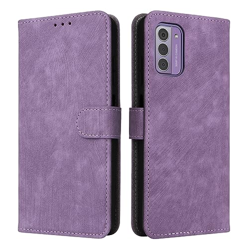 MOJIA Hülle für Nokia G42 5G, Hochwertige Flip Wallet Anti-Drop Handyhülle aus PU Leder mit RFID Diebstahl Bürstenfunktion Schutzhülle. Violett von MOJIA