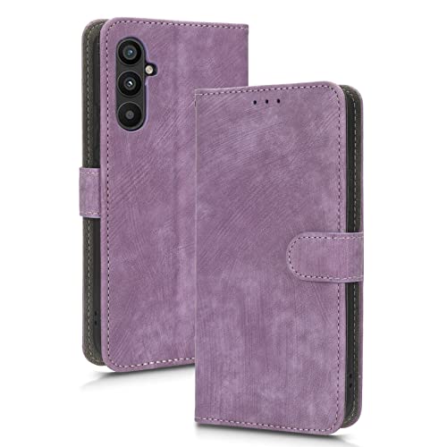 MOJIA Hülle für Samsung Galaxy A14 5G, Hochwertige Flip Wallet Anti-Drop Handyhülle aus PU Leder mit RFID Diebstahl Bürstenfunktion Schutzhülle. Violett von MOJIA