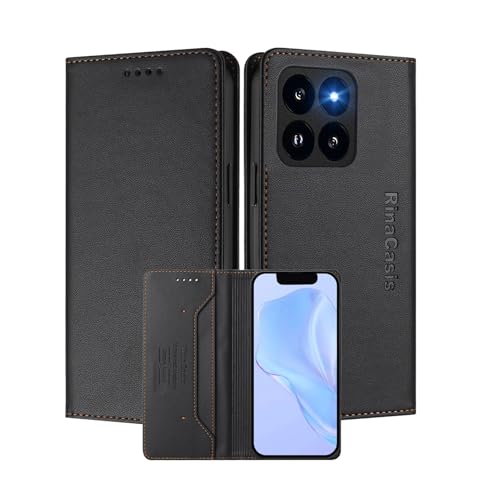 MOJIA Hülle für Xiaomi 14T, Sturz- und Kratzfest, Hochwertiges PU-Leder Folio Brieftasche Handyhülle [magnetischer Verschluss]. Black von MOJIA