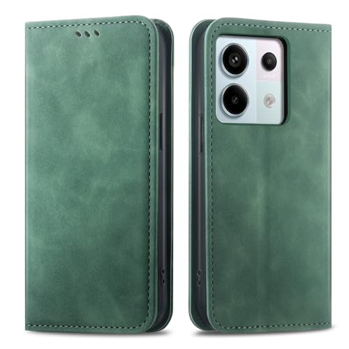 MOJIA Hülle für Xiaomi Redmi Note 13 5G, PU Folio Leder Brieftaschen Schutzhülle [Magnetverschluss], Handyhülle mit TPU Innenschale, Kartenhalter Ständerhülle. Grün von MOJIA