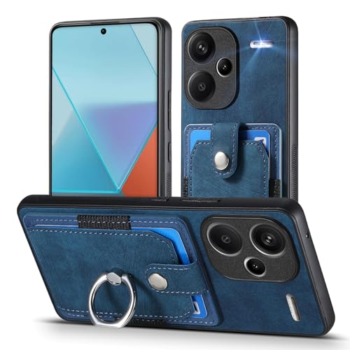 MOJIA Hülle für Xiaomi Redmi Note 13 Pro+(Plus) 5G, Ultra Dünne Anti-Fall TPU Handyhülle, Kartenhalter Multifunktionshülle mit Halterungsring. Blau von MOJIA