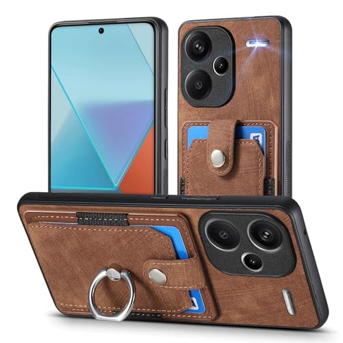 MOJIA Hülle für Xiaomi Redmi Note 13 Pro+(Plus) 5G, Ultra Dünne Anti-Fall TPU Handyhülle, Kartenhalter Multifunktionshülle mit Halterungsring. Braun von MOJIA