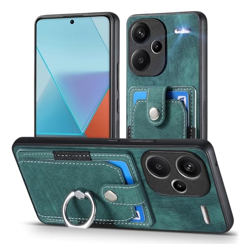 MOJIA Hülle für Xiaomi Redmi Note 13 Pro+(Plus) 5G, Ultra Dünne Anti-Fall TPU Handyhülle, Kartenhalter Multifunktionshülle mit Halterungsring. Grün von MOJIA