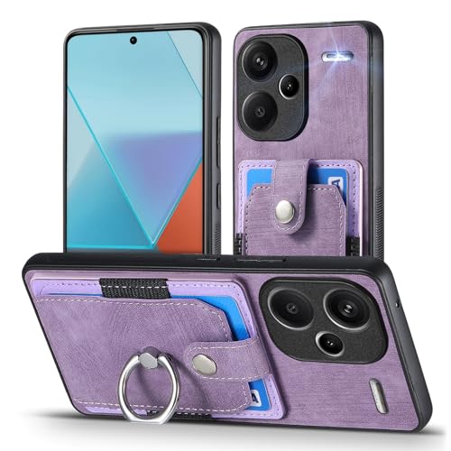MOJIA Hülle für Xiaomi Redmi Note 13 Pro+(Plus) 5G, Ultra Dünne Anti-Fall TPU Handyhülle, Kartenhalter Multifunktionshülle mit Halterungsring. Lila von MOJIA