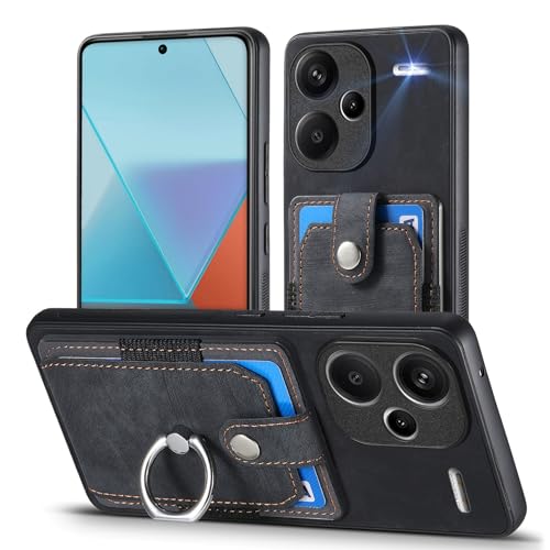 MOJIA Hülle für Xiaomi Redmi Note 13 Pro+(Plus) 5G, Ultra Dünne Anti-Fall TPU Handyhülle, Kartenhalter Multifunktionshülle mit Halterungsring. Schwarz von MOJIA