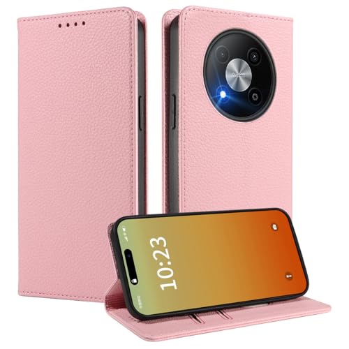 MOJIA Hülle für ZTE Blade A73 5G, [Starker Magnetverschluss] Premium PU Leder Wallet Case Flip Handyhülle, Kartenhalter Multifunktionshülle. Rosa von MOJIA