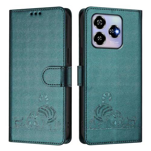 MOJIA Hülle für ZTE Blade V60, Premium PU Leder Wallet Case Flip Handyhülle, Kartenhalter Multifunktionshülle mit RFID Diebstahl Bürstenfunktion. Dunkelgrün von MOJIA