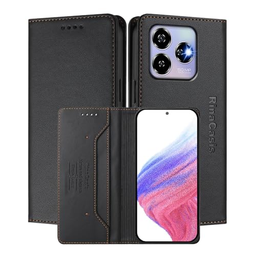 MOJIA Hülle für ZTE Blade V60 Vita / V60 Design, Sturz- und Kratzfest, Hochwertiges PU-Leder Folio Brieftasche Handyhülle [magnetischer Verschluss]. Black von MOJIA