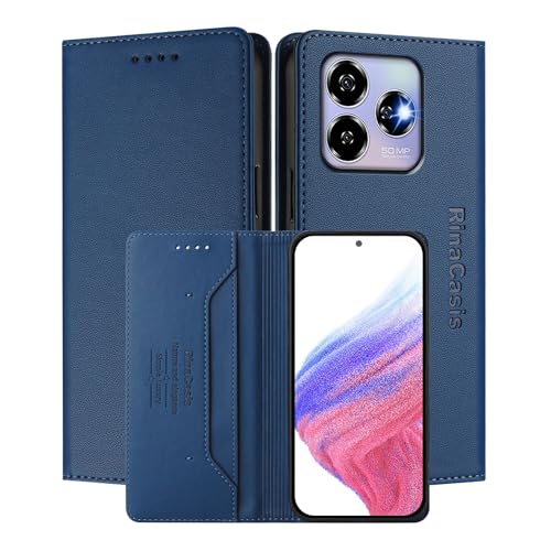 MOJIA Hülle für ZTE Blade V60 Vita / V60 Design, Sturz- und Kratzfest, Hochwertiges PU-Leder Folio Brieftasche Handyhülle [magnetischer Verschluss]. Dark Blue von MOJIA