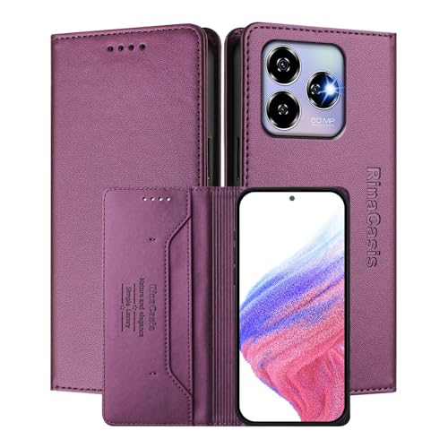 MOJIA Hülle für ZTE Blade V60 Vita / V60 Design, Sturz- und Kratzfest, Hochwertiges PU-Leder Folio Brieftasche Handyhülle [magnetischer Verschluss]. Dark Purple von MOJIA