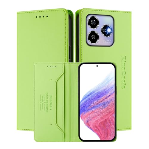 MOJIA Hülle für ZTE Blade V60 Vita / V60 Design, Sturz- und Kratzfest, Hochwertiges PU-Leder Folio Brieftasche Handyhülle [magnetischer Verschluss]. Light Green von MOJIA