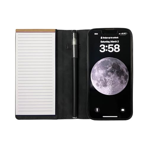 MOJO Notizblock-Handyhülle für iPhone 13 – Klappbare Brieftaschen-Handyhülle mit Mini-Stift und Notizblock (Schwarz) von MOJO-HOME