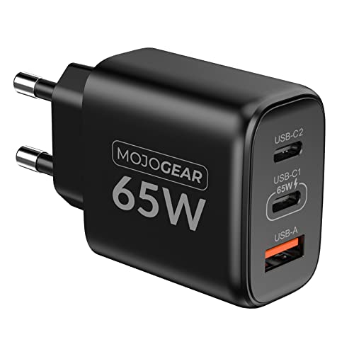 MOJOGEAR Charge+ 65W - Universelles Laptop und Telefon Ladegerät - 3-Port USB C - Schnell Laptop, Smartphone, Tablet Aufladen - PD3.0/QC4.0 - Adapter von MOJOGEAR