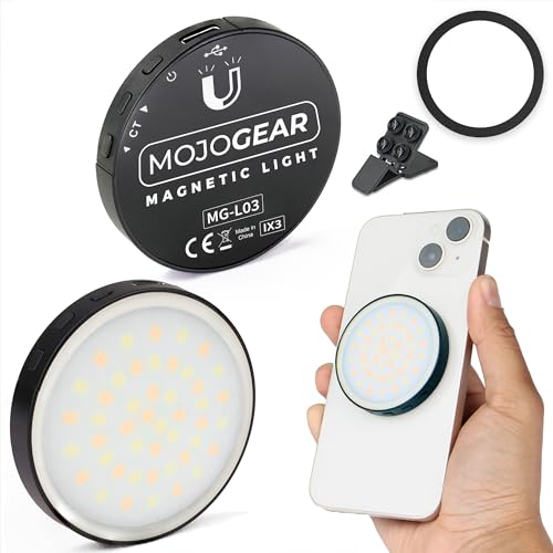 MOJOGEAR Magnetisches Mini-Videolicht für Mag Safe — 46 LED-Lampen — Helligkeit einstellbar — 3 verschiedenen Farbtemperaturen — Schwarz MOJOGEAR Magnetisches Mini-Videolicht für Mag Safe — 46 LED-Lampen — Helligkeit einstellbar — 3 verschiedenen Farbtemperaturen — Schwarz von MOJOGEAR