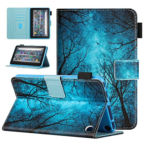 MOKASE Hülle Kompatibel mit Amazon Neu Kindle Fire 7 Tablet 12. Generation 2022 Version Neuestes Modell 7", Kunstleder Ständer Fall, Automayic Schlaf/Aufwach mit Stifthalter für Fire 7, Night Forest von MOKASE