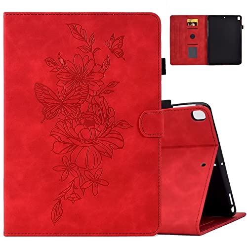 MOKASE Hülle für iPad 9/8/7 Generation 10.2 Zoll 2021-2019 Freigabe, Wildleder Multiangle Ständer Tasche mit Automayic Schlaf/Aufwach mit Stifthalter & Kartenschlitze für iPad 10.2/Pro 10.5, Red von MOKASE