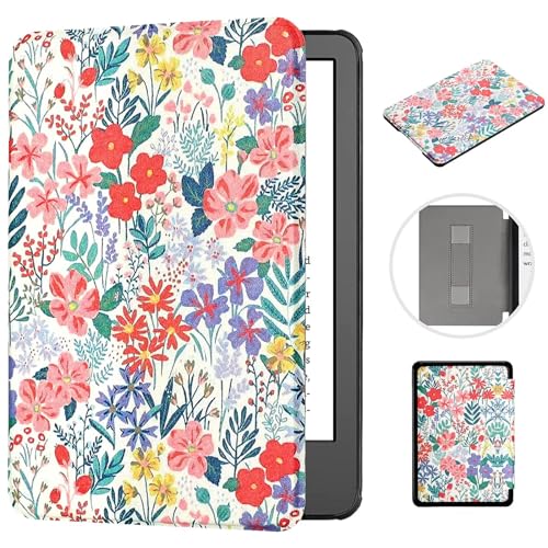 MOKASE for Neu 6" Kindle 11. Generation Hülle 2022 Kindle 6 Zoll Fall (Model: C2V2L3), Kunstleder Magnetische Hartschale mit Handschlaufe Automatic Schlaf/Aufwach für 6" Kindle 2022, Floral von MOKASE