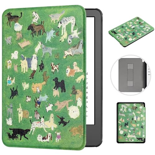 MOKASE for Neu 6" Kindle 11. Generation Hülle 2022 Kindle 6 Zoll Fall (Model: C2V2L3), Kunstleder Magnetische Hartschale mit Handschlaufe Automatic Schlaf/Aufwach für 6" Kindle 2022, Meadow Dogs von MOKASE