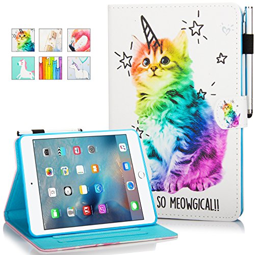 MOKASE für iPad Mini 5 Hülle, iPad Mini 4/3/2/1 Leder Hülle, Kartenschlitz Ständer Hülle mit Intelligent Schlafen/Wach für iPad Mini 5. Generation/Mini 4 / Mini 3 / Mini 2 / Mini 1 - Magic Cat von MOKASE