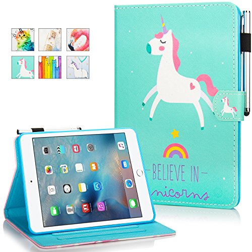 MOKASE iPad 9.7 Zoll 2017 2018 Hülle, PU Leder Schutzhülle Brieftasche Flip Fall Magnetic Ständer Tasche Etui mit Automatik Schlafen/Wach Funktion für Apple iPad 9.7" / iPad Air 1/2 - Green Unicorn von MOKASE