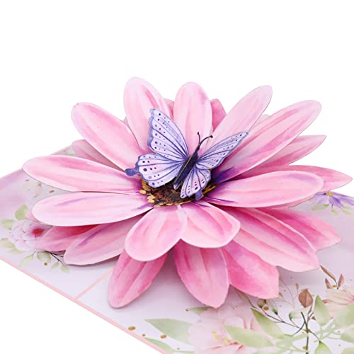 MOKIO® Pop-Up Blumenkarte – Blume mit Schmetterling – 3D Geschenkkarte zum Geburtstag, als Gutschein oder zur Genesung, Blumen Grußkarte mit Umschlag von MOKIO