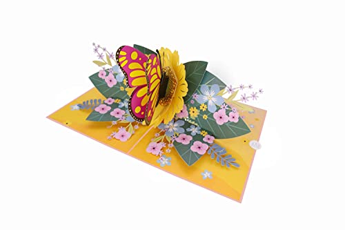 MOKIO® Pop-Up Blumenkarte – Schmetterling mit Blumen – 3D Geschenkkarte zum Geburtstag, als Gutschein oder zur Genesung, Blumen Grußkarte mit Umschlag von MOKIO