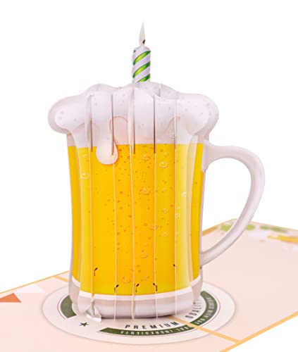 MOKIO® Pop-Up Karte – Bier mit Kerze – lustige 3D Glückwunschkarte zum Geburtstag oder als Geldgeschenk, Gutscheinkarte mit Umschlag von MOKIO