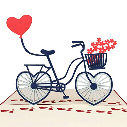 MOKIO® Pop-Up Karte – Fahrrad mit Herzen – 3D Geschenkkarte oder Gutschein zum Geburtstag, Valentinstag, zur Hochzeit als Liebeskarte von MOKIO
