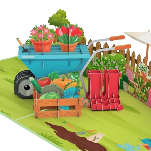 MOKIO® Pop-Up Karte – Garten – 3D Geschenkkarte zum Geburtstag, als Gutschein für Gartenarbeit oder fürs Gartencenter, Geburtstagskarte für Gärtner von MOKIO