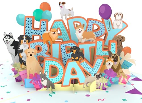 MOKIO® Pop-Up Karte – Happy Birthday Hunde – 3D Geschenkkarte mit Hundemotiv zum Geburtstag, als Gutschein oder für Geldgeschenke, Geburtstagskarte mit Hunden von MOKIO