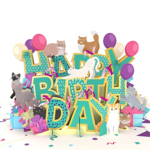 MOKIO® Pop-Up Karte – Happy Birthday Katzen – 3D Geschenkkarte mit Katzenmotiv zum Geburtstag, als Gutschein oder für Geldgeschenke, Geburtstagskarte mit Katze von MOKIO