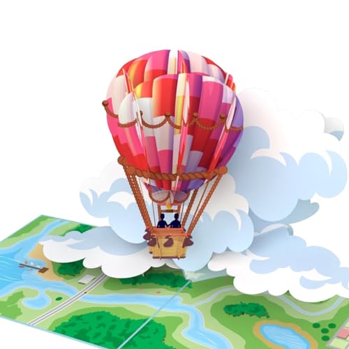 MOKIO® Pop-Up Karte – Heißluftballon – 3D Gutscheinkarte für eine Ballonfahrt, als Geburtstagskarte oder Gutschein für einen Heißluftballonflug von MOKIO