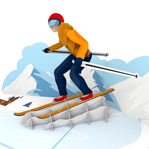 MOKIO® Pop-Up Karte – Skifahrer – 3D Gutscheinkarte für einen Skiurlaub, Skikurs oder Skipass, Wintersport Reisegutschein zum Geburtstag von MOKIO