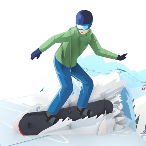 MOKIO® Pop-Up Karte – Snowboarder – 3D Gutscheinkarte für einen Snowboardurlaub, Snowboardkurs, Skipass oder zum Snowboardfahren, Verpackung für Geldgeschenk oder Wintersport Reisegutschein von MOKIO