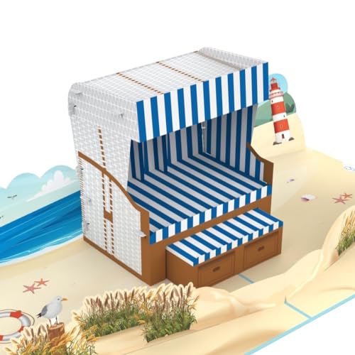 MOKIO® Pop-Up Karte – Strandkorb – 3D Geburtstagskarte für einen Nordsee oder Ostsee Urlaub, als Gutschein für eine Reise ans Meer von MOKIO