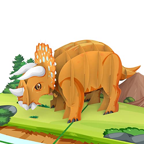MOKIO® Pop-Up Karte – Triceratops Dinosaurier – 3D Dino Geburtstagskarte als Gutschein oder für Geldgeschenke, Glückwunschkarte zum Kindergeburtstag von MOKIO