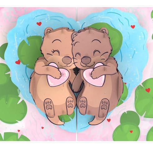 MOKIO® Pop-Up Karte – Verliebte Otter – 3D Geschenkkarte zum Geburtstag oder Jahrestag, romantische „Ich liebe dich“ Grußkarte mit Ottern die Händchen halten von MOKIO