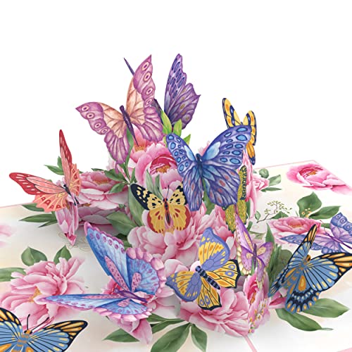 MOKIO® Pop-Up Schmetterling Karte – Blumen mit Schmetterlingen – 3D Geschenkkarte zum Geburtstag, als Gutschein oder zur Genesung, Blumenkarte mit Umschlag von MOKIO