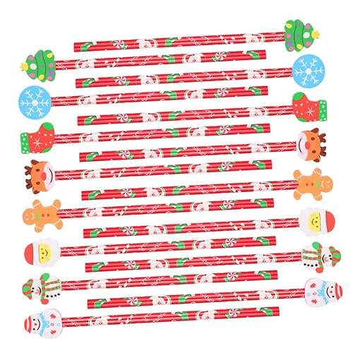 MOKKHNB 24 Stück Weihnachtsbleistift schreibutensilien weihnachtsmotiv bleistiftset Weihnachtsstifte als Gastgeschenke Bleistifte mit Radiergummispitze Bleistifte skizzieren hölzern von MOKKHNB