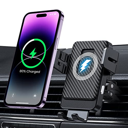 Wireless Charger Auto Handyhalterung mit Ladefunktion, 15W Fast kfz Handyhalter Auto Lüftung, Automatische Klemmung Handy Halterung Induktives Laden für iPhone Samsung usw(mit QC 3.0 Car Charger) von MOKPR